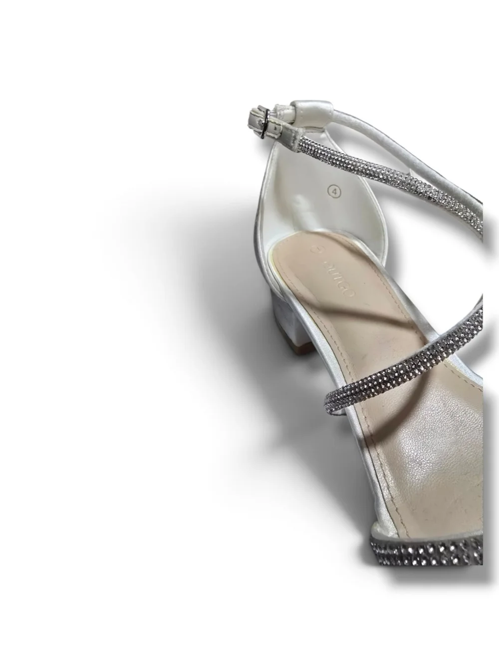 Women's Silver Ankle-Strap Block Heel Sandals with Rhinestone Straps